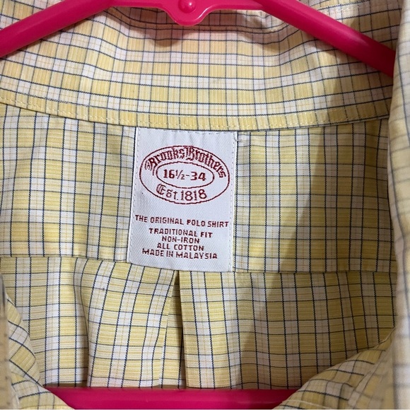 Brooks Brothers Yellow White Grid Plaid Shirt Mens 16.5 Button Up Long Sleeve - Picture 3 of 6